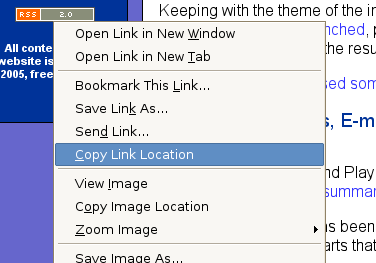 Copying the link of an RSS feed.