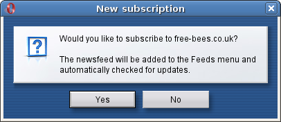 The dialog box in Opera for subscribing to feeds.