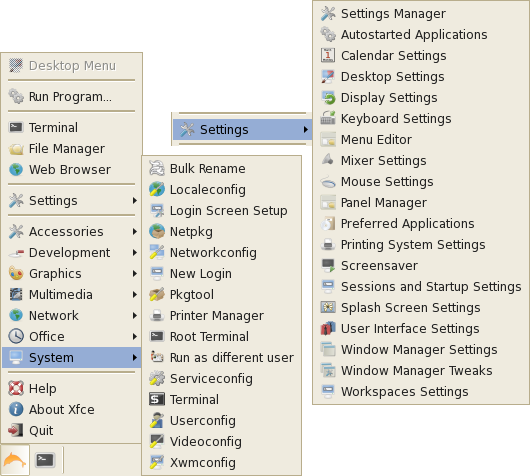 The two menus for settings in Zenwalk: Settings and System