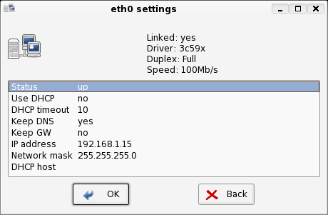 networkconfig showing the different options that can be selected, such as IP address.