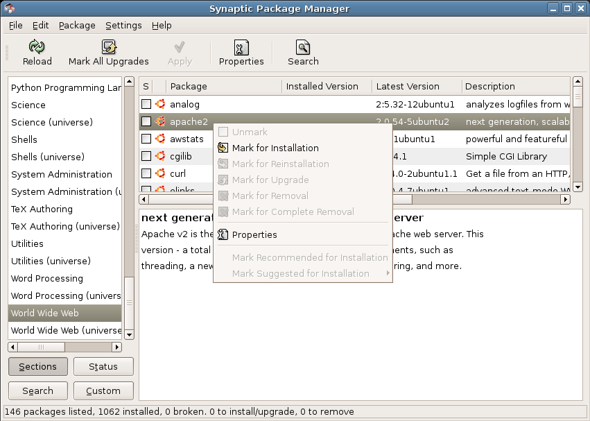 Synaptic Package Manager.